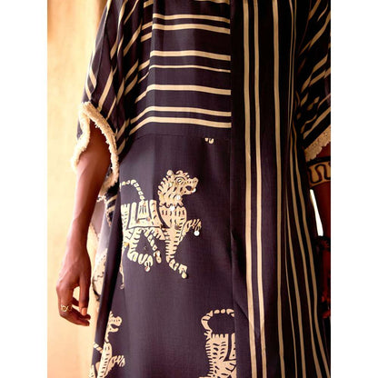 Basanti Kapde aur Koffee Purple Cotton Stripes Kaftan with Pant