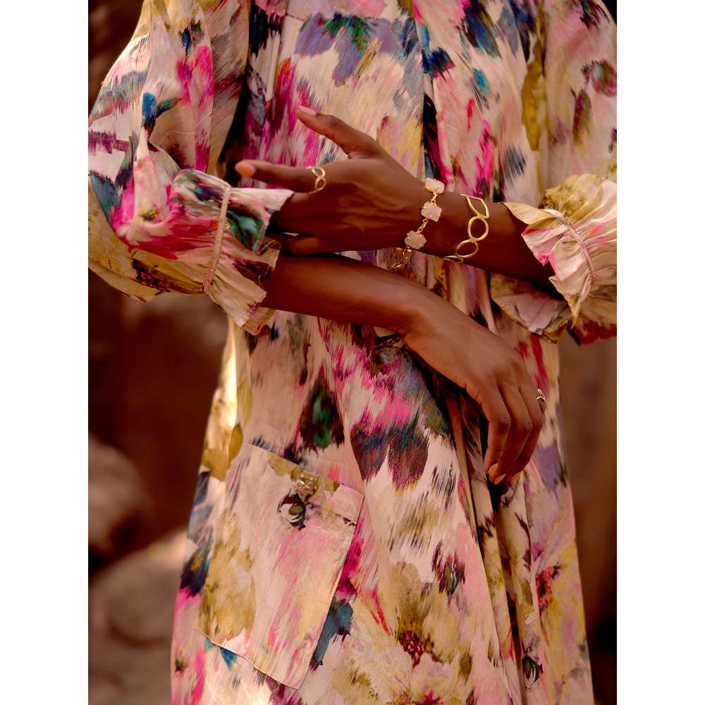 Basanti Kapde aur Koffee Pink Printed Savanna Bloom Cotton Jumpsuit