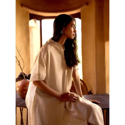 Basanti Kapde aur Koffee Ivory Empress Cotton Chanderi Embroidered Dress