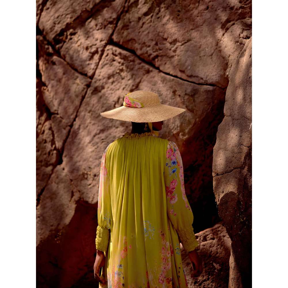 Basanti Kapde aur Koffee Green Georgette Embroidered Flora Flow Dress