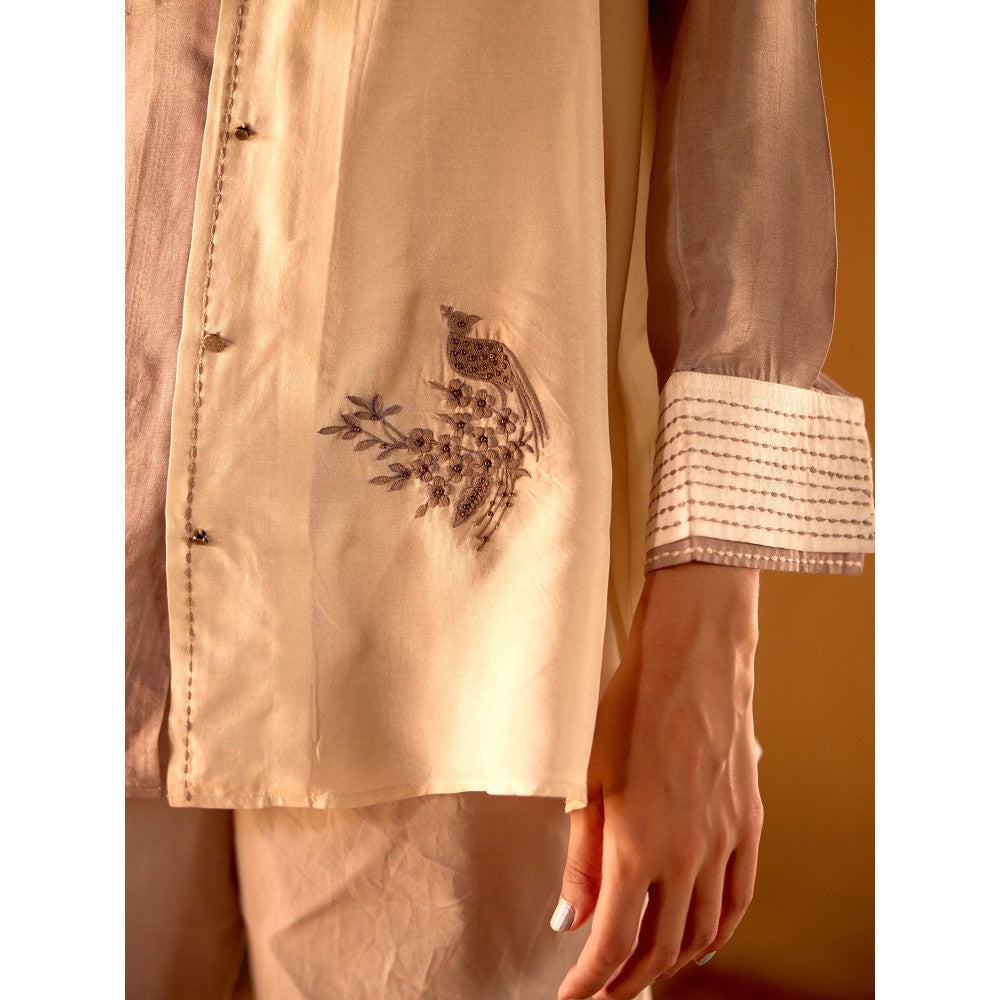 Basanti Kapde aur Koffee The Ivory Sand Script Muslin Embroidered Shirt