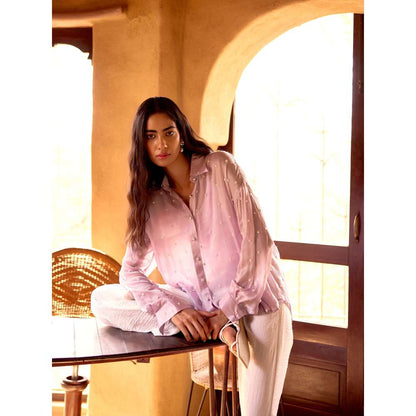 Basanti Kapde aur Koffee Purple Chinnon Pearl Embroidered Shirt
