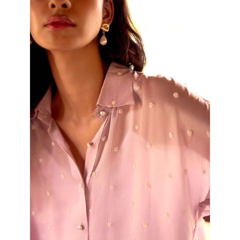 Basanti Kapde aur Koffee Purple Chinnon Pearl Embroidered Shirt