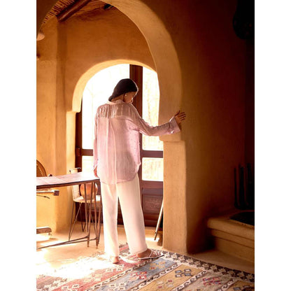 Basanti Kapde aur Koffee Purple Chinnon Pearl Embroidered Shirt