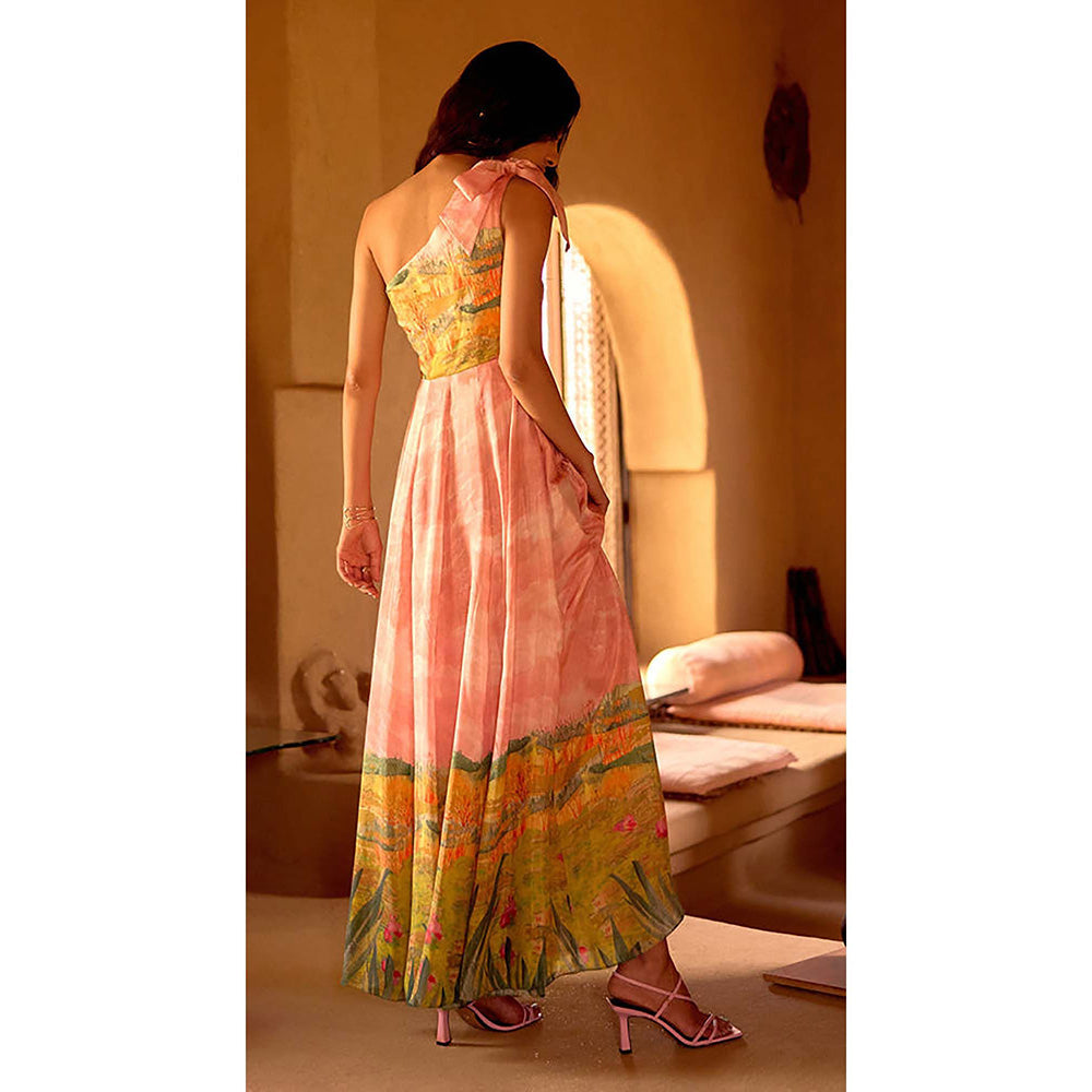 Basanti Kapde aur Koffee Blush Meadow Muslin Maxi Dress