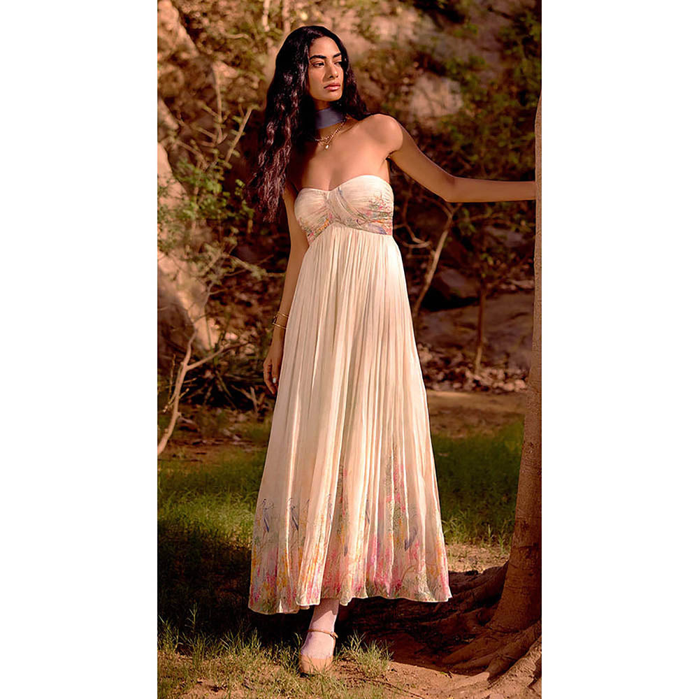 Basanti Kapde aur Koffee Ivory Aurora Summer Silk Maxi Dress