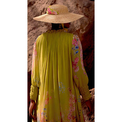 Basanti Kapde aur Koffee Lime Georgette Embroidered Flora Flow Knee Length Dress