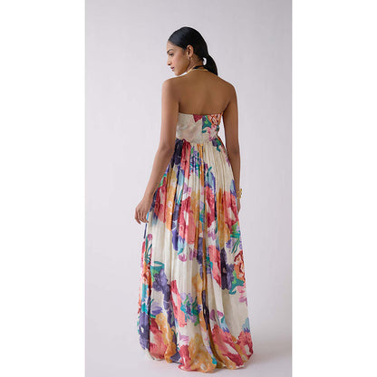Basanti Kapde aur Koffee Multi Muslin Floral Maxi Dress