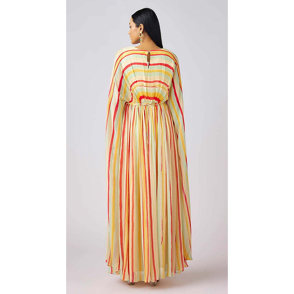 Basanti Kapde aur Koffee Yellow Georgette Abstract Embellished Maxi Dress