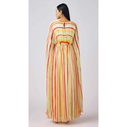 Basanti Kapde aur Koffee Yellow Georgette Abstract Embellished Maxi Dress
