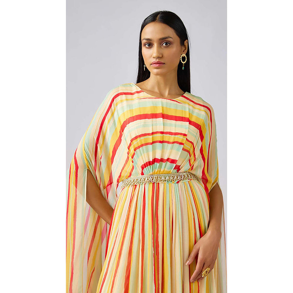 Basanti Kapde aur Koffee Yellow Georgette Abstract Embellished Maxi Dress