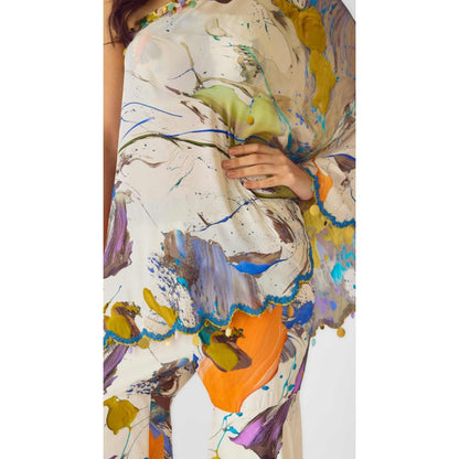 Basanti Kapde aur Koffee The Abstract Strokes One Shoulder Sharara With Bustier And Cape