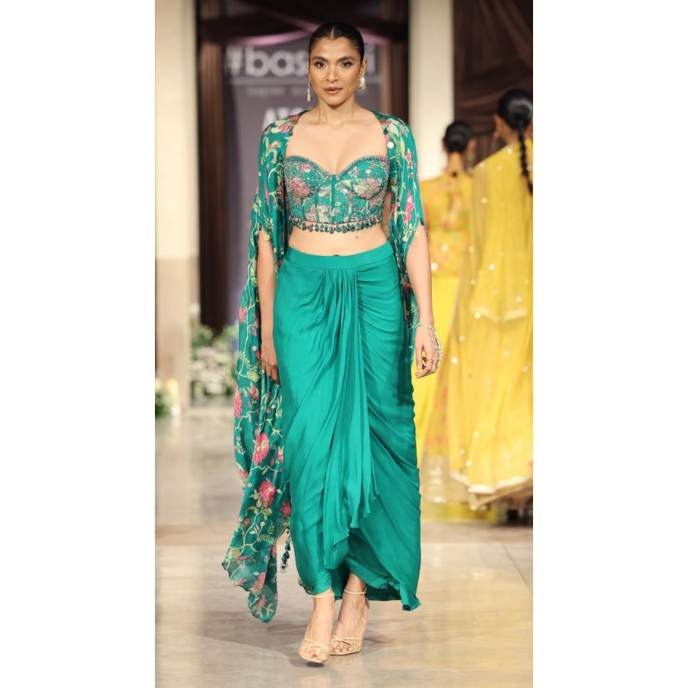 Basanti Kapde aur Koffee The Enchanted Eden Cape With Bustier And Skirt