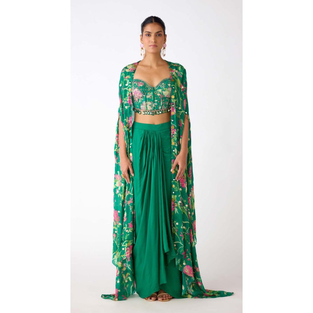 Basanti Kapde aur Koffee The Enchanted Eden Cape With Bustier And Skirt