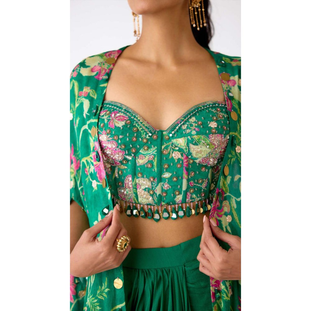 Basanti Kapde aur Koffee The Enchanted Eden Cape With Bustier And Skirt