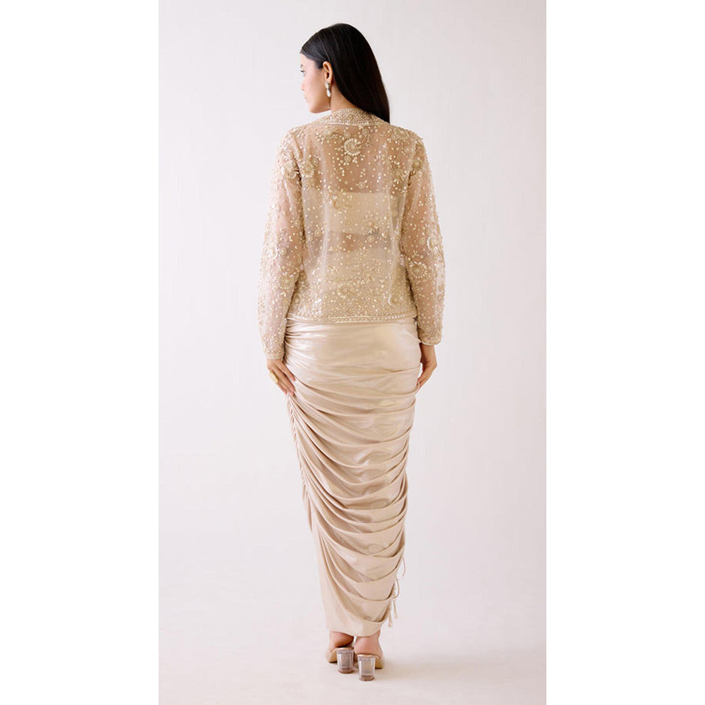 Basanti Kapde aur Koffee The Pearl Stardust Cape With Bustier And Draped Skirt