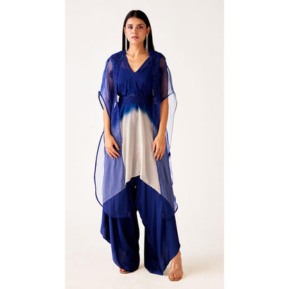Basanti Kapde aur Koffee Blue Chinon Embroidered Cape With Sharara Bustier And Belt