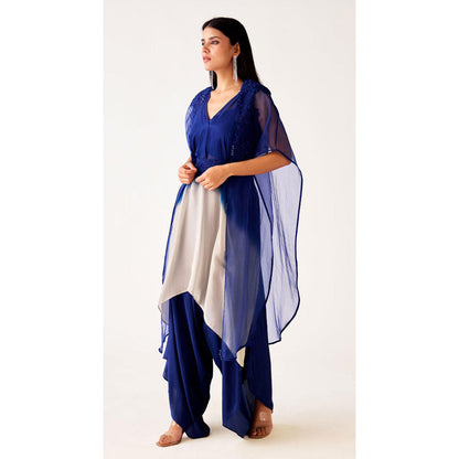 Basanti Kapde aur Koffee Blue Chinon Embroidered Cape With Sharara Bustier And Belt
