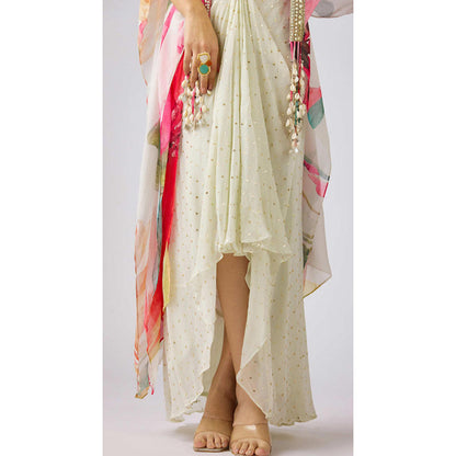 Basanti Kapde aur Koffee Multi Crepe Embroidered Floral Cape With Skirt And Bustier