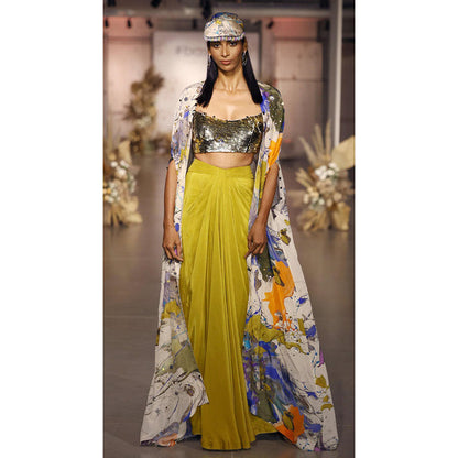 Basanti Kapde aur Koffee The Chromatic Fusion Cape With Bustier And Skirt