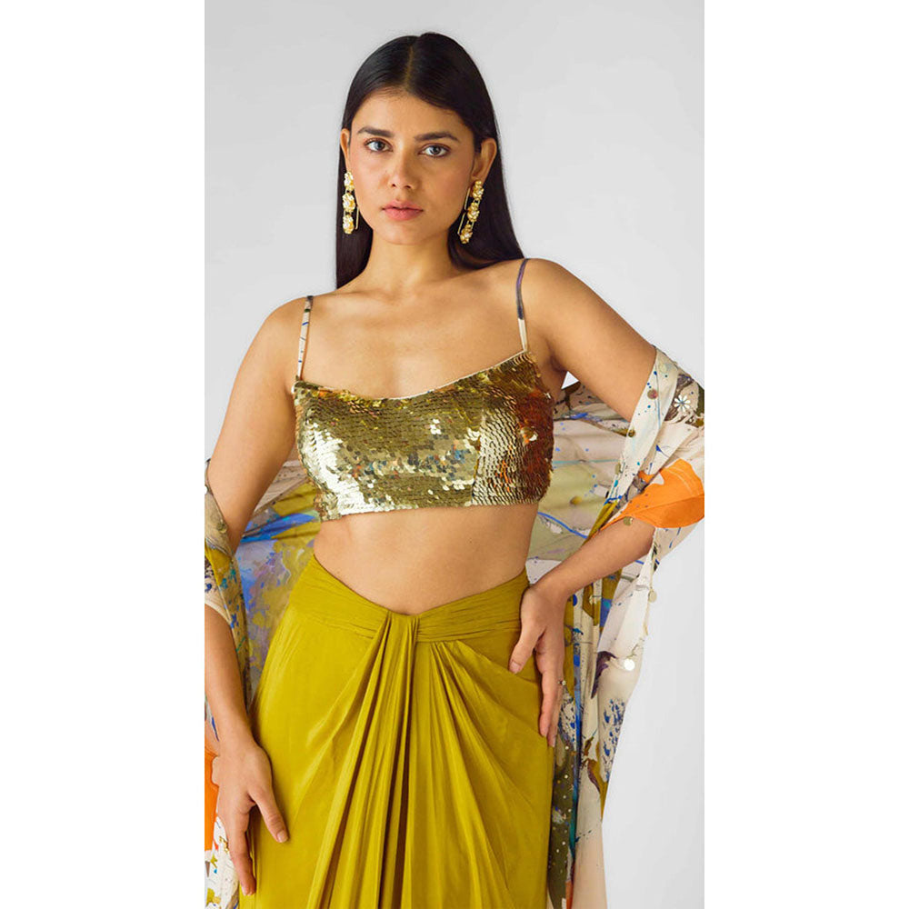 Basanti Kapde aur Koffee The Chromatic Fusion Cape With Bustier And Skirt