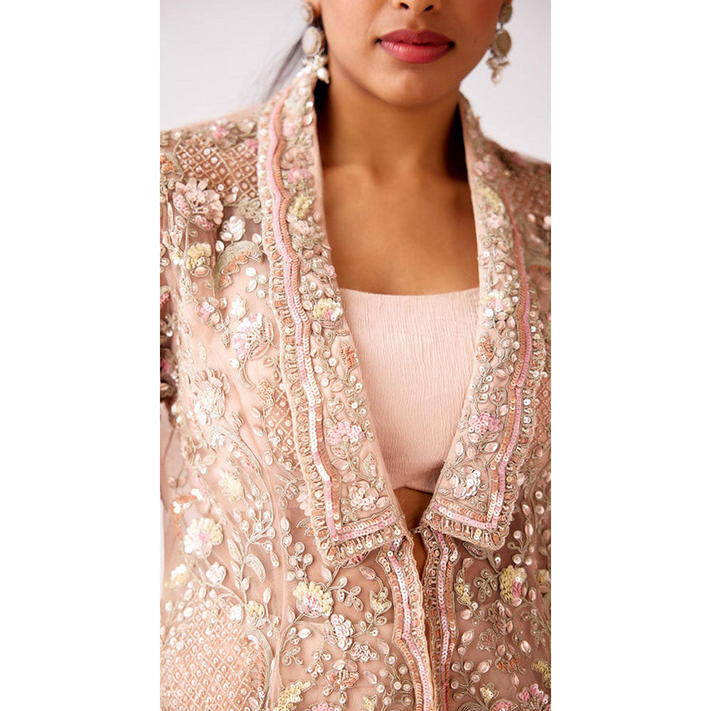 Basanti Kapde aur Koffee Baby Pink Embroidered Bustier With Sharara And Jacket