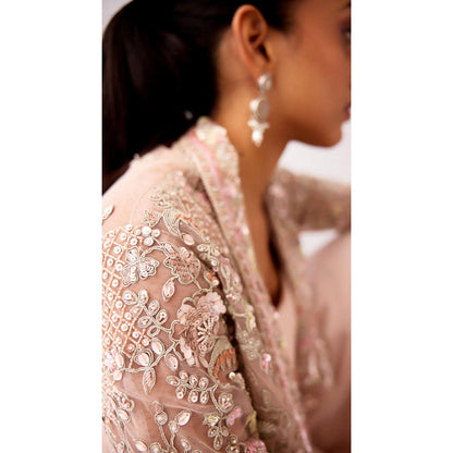 Basanti Kapde aur Koffee Baby Pink Embroidered Bustier With Sharara And Jacket