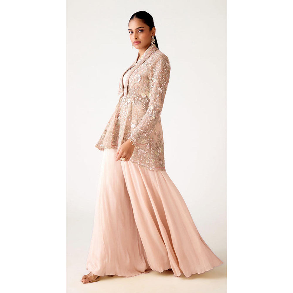 Basanti Kapde aur Koffee Baby Pink Embroidered Bustier With Sharara And Jacket