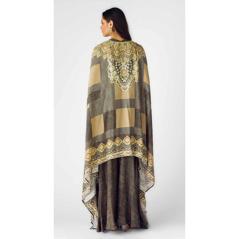 Basanti Kapde aur Koffee Beige Muslin Embroidered Cape With Bustier And Dupatta