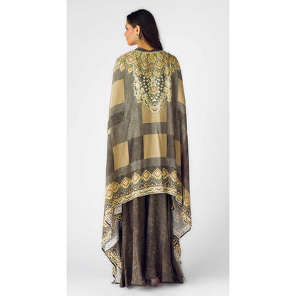 Basanti Kapde aur Koffee Beige Muslin Embroidered Cape With Bustier And Dupatta