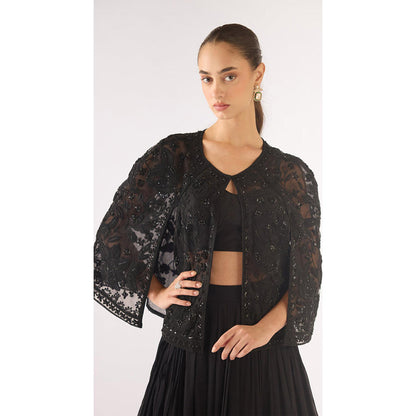 Basanti Kapde aur Koffee Black Georgette Embroidered Sharara With Jacket And Bustier