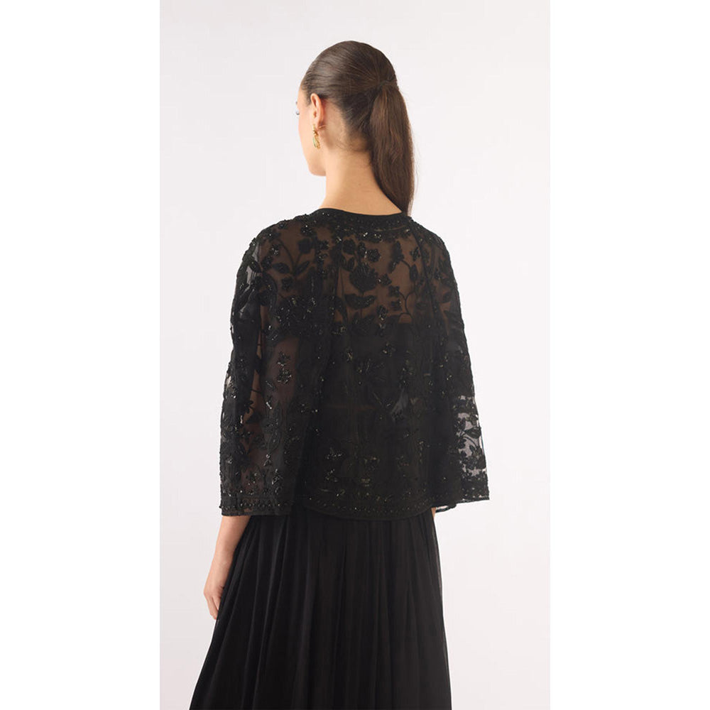 Basanti Kapde aur Koffee Black Georgette Embroidered Sharara With Jacket And Bustier