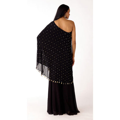 Basanti Kapde aur Koffee Black Mukaish Georgette Embroidered Sharara With Bustier And Cape