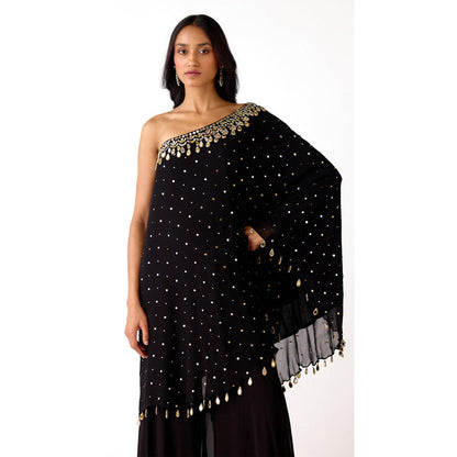 Basanti Kapde aur Koffee Black Mukaish Georgette Embroidered Sharara With Bustier And Cape