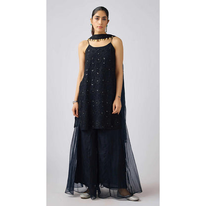 Basanti Kapde aur Koffee Black Organza Embroidered Sharara With Kurta And Dupatta