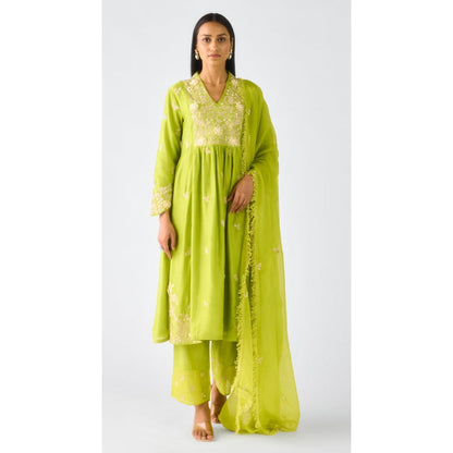 Basanti Kapde aur Koffee Blush Pink Chiffon Embroidered Kurta With Pant And Dupatta