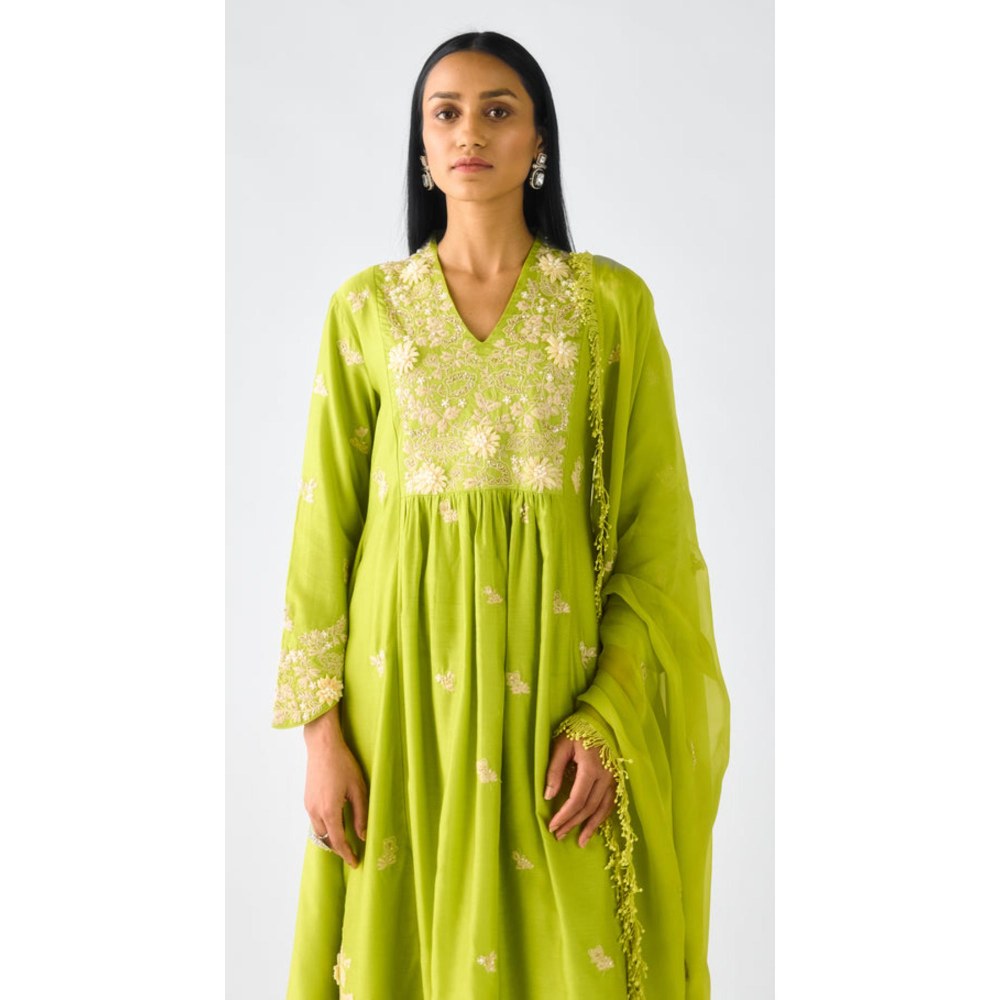 Basanti Kapde aur Koffee Blush Pink Chiffon Embroidered Kurta With Pant And Dupatta