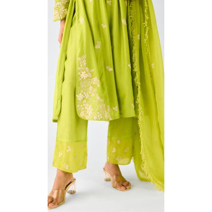 Basanti Kapde aur Koffee Blush Pink Chiffon Embroidered Kurta With Pant And Dupatta