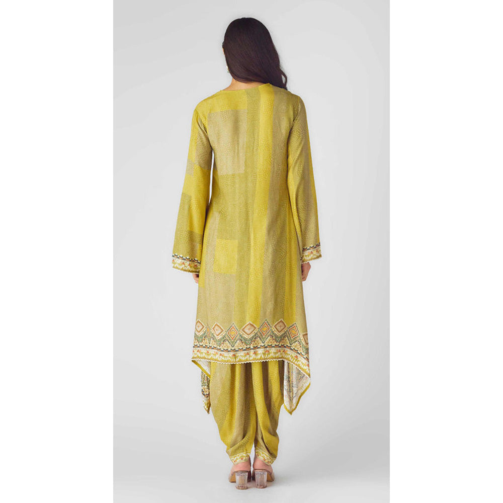 Basanti Kapde aur Koffee Lime Muslin Embroidered Kurta With Dhoti Pant