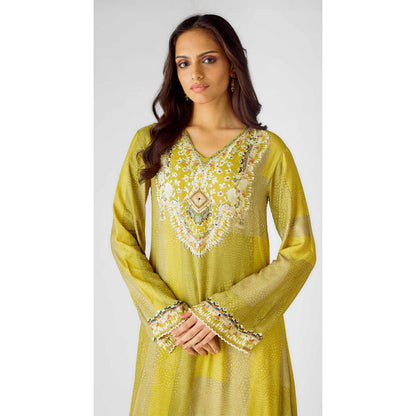 Basanti Kapde aur Koffee Lime Muslin Embroidered Kurta With Dhoti Pant