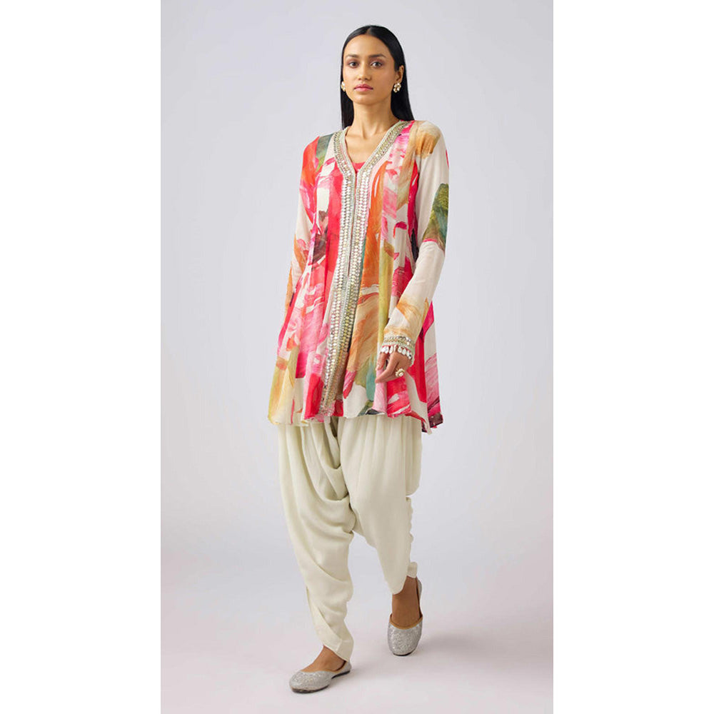 Basanti Kapde aur Koffee Multi Embroidered Kurta With Bustier And Dhoti Pants