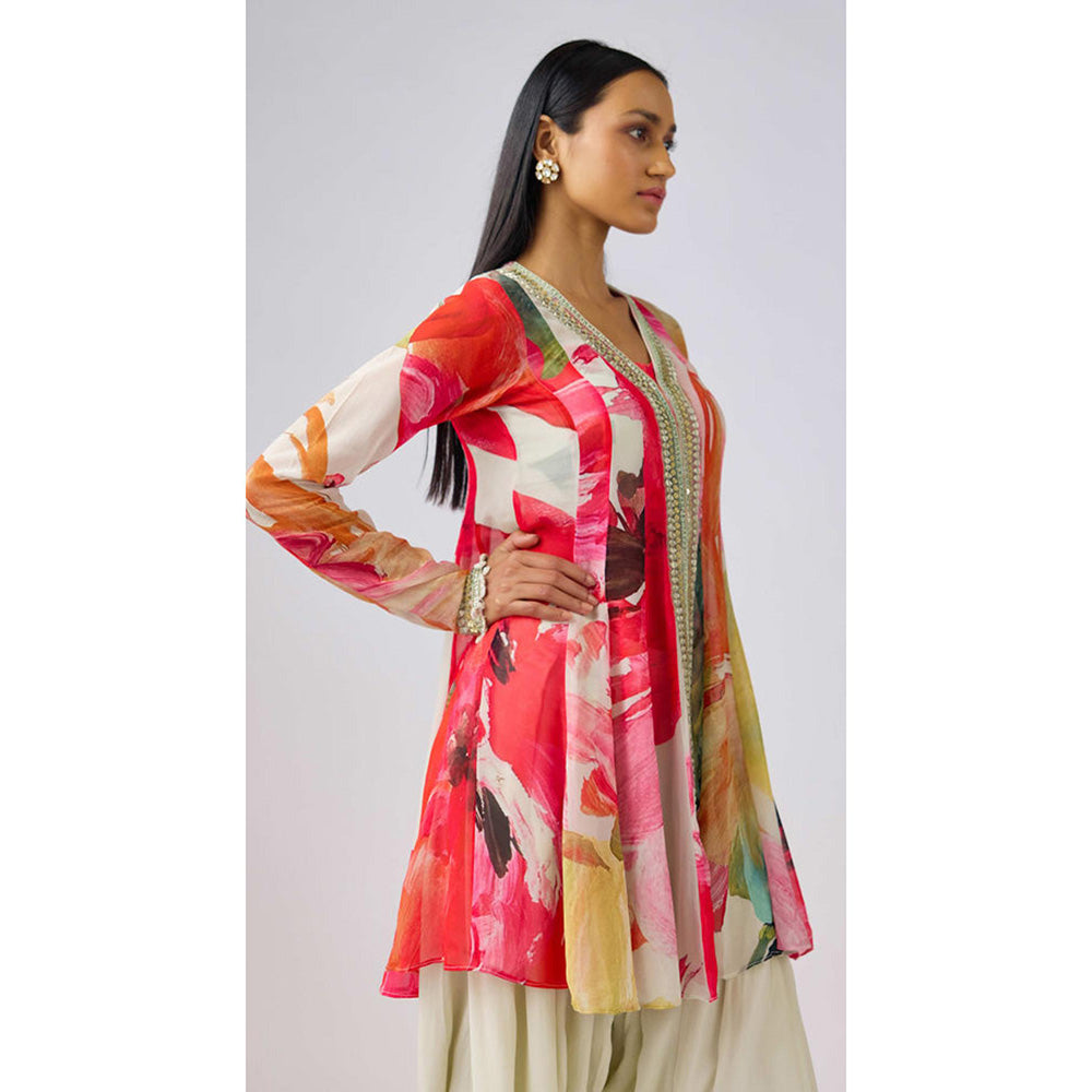 Basanti Kapde aur Koffee Multi Embroidered Kurta With Bustier And Dhoti Pants