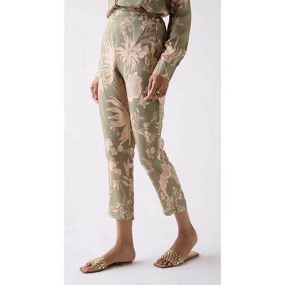 Basanti Kapde aur Koffee Women Green Straight-Fit Printed Trouser