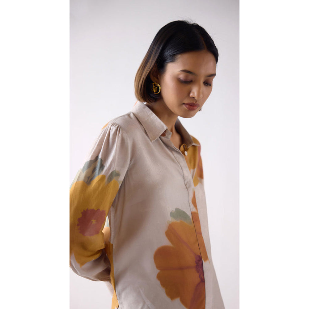 Basanti Kapde aur Koffee Grey Muslin Printed Shirt