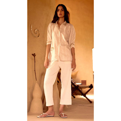 Basanti Kapde aur Koffee Ivory Cotton Jacquard Shirt