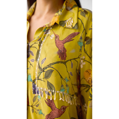Basanti Kapde aur Koffee Lime Crepe Floral Long Shirt