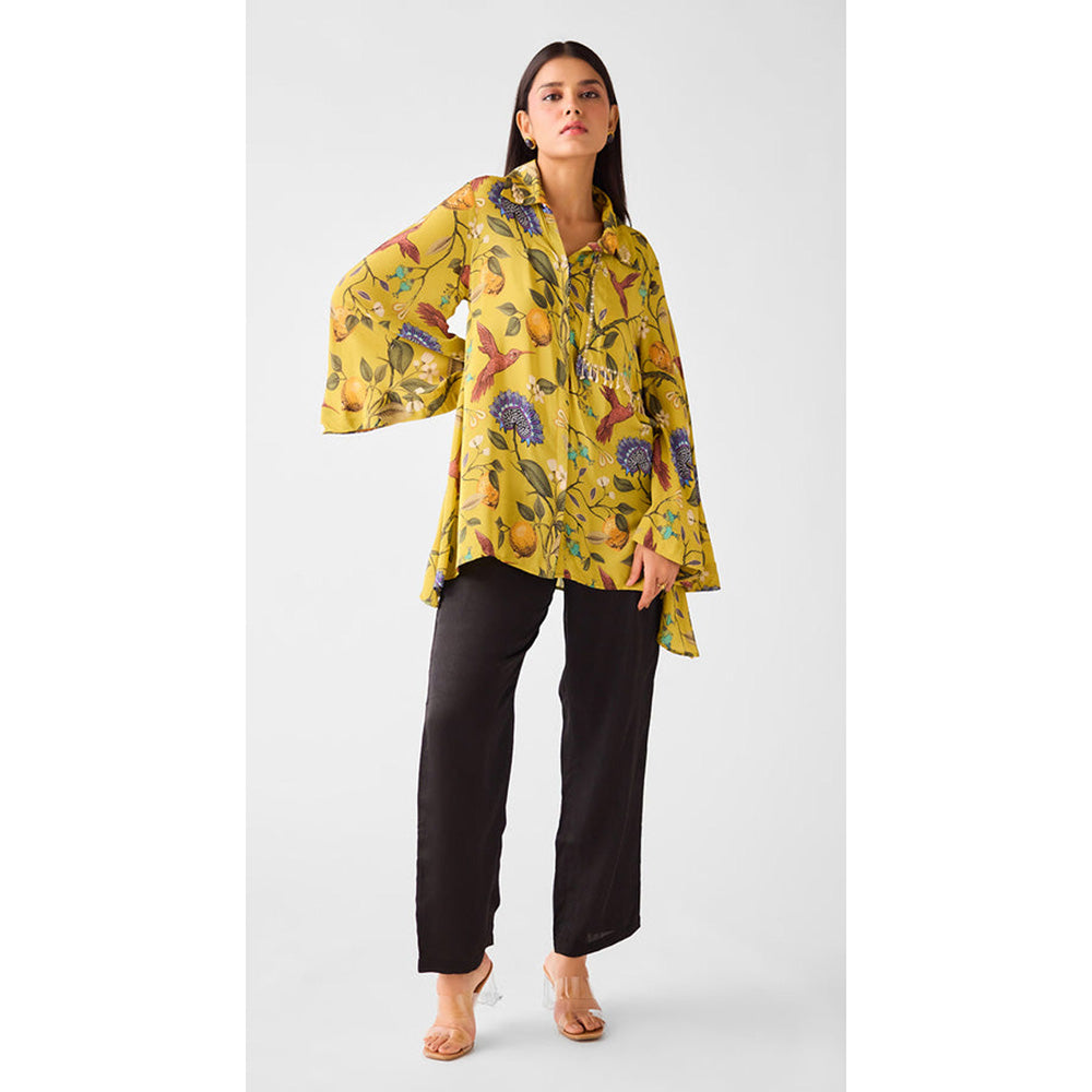 Basanti Kapde aur Koffee Lime Crepe Floral Long Shirt