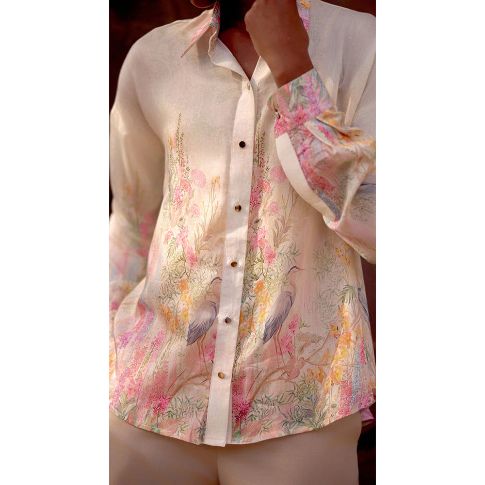 Basanti Kapde aur Koffee Rose Reed Summer Silk Shirt