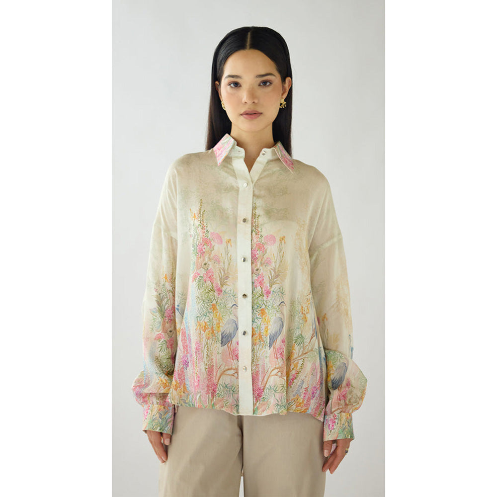 Basanti Kapde aur Koffee Rose Reed Summer Silk Shirt