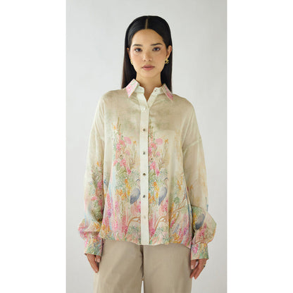 Basanti Kapde aur Koffee Rose Reed Summer Silk Shirt